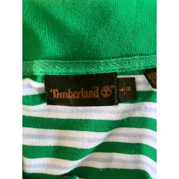 Timberland Mens Large Polo Shirt Striped Green Quarter Button Regular Fit Cotton - Picture 3 of 6